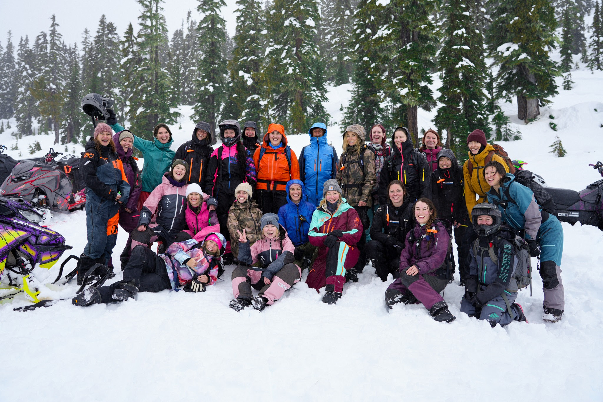 Group shot of ladies in snowmobile gear